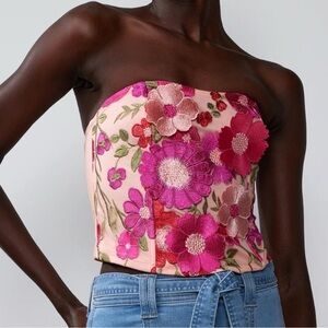 Pink 3D Floral Strapless Corset Top